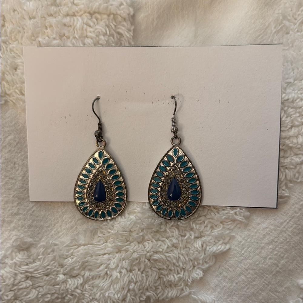 Silver/Blue/Crystal Statement Earrings